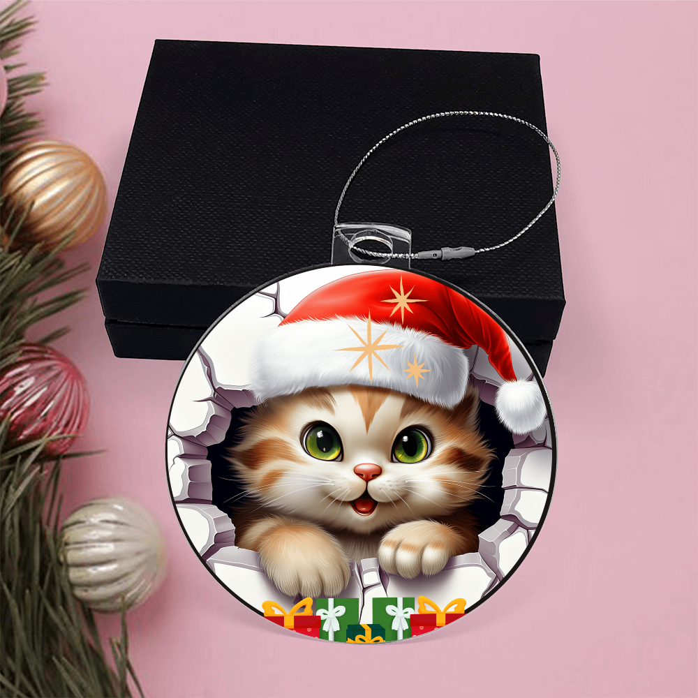 Colorful Christmas Kitty with Gifts to Give - Acrylic Ornament w/Optional Gift Box