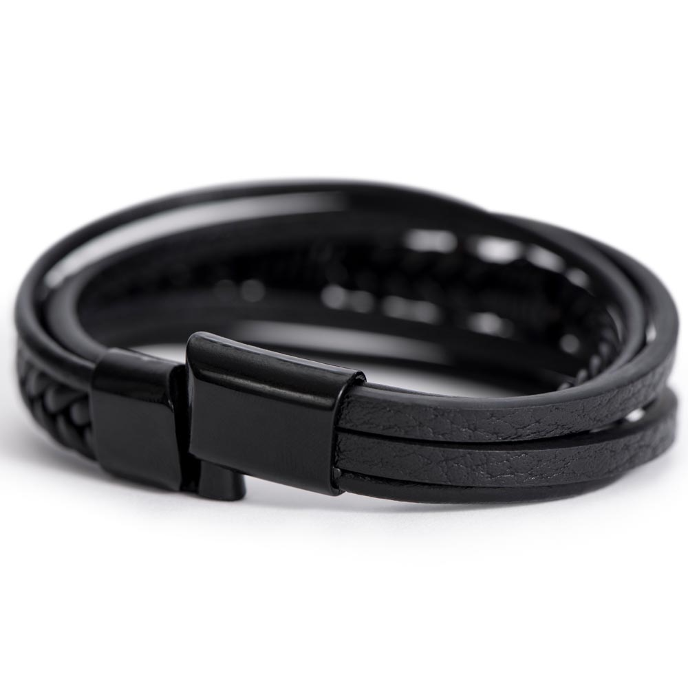 May This Cross Bring You Peace, Strength, and Blessings - Men's SS Cross Vegan Leather Bracelet