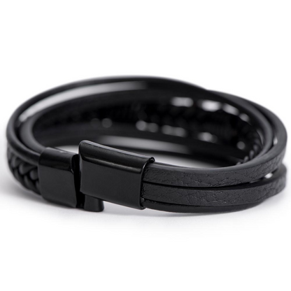May This Cross Bring You Peace, Strength, and Blessings - Men's SS Cross Vegan Leather Bracelet