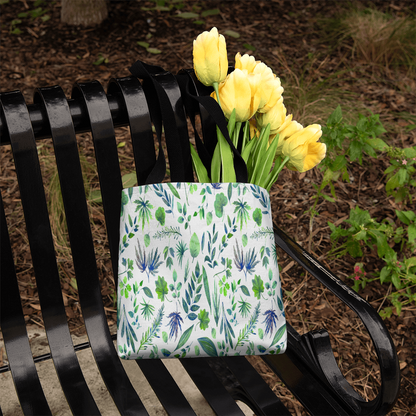Spring and Summer Beautiful Green Floral Design - All Over Print Tote Bag in 3 Sizes