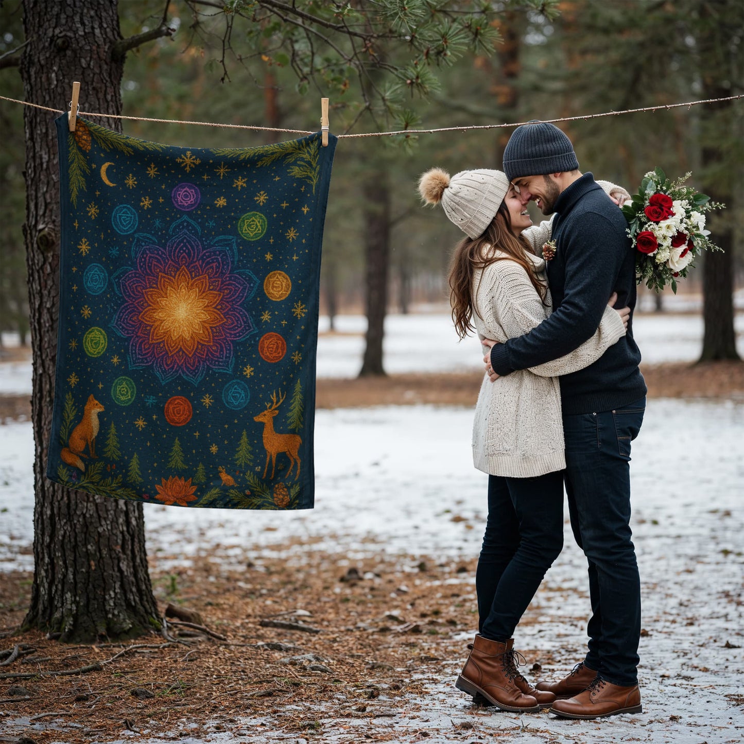Radiant Harmony Winter Mandala Blanket - Luxurious and Comfy Coral Fleece Blanket