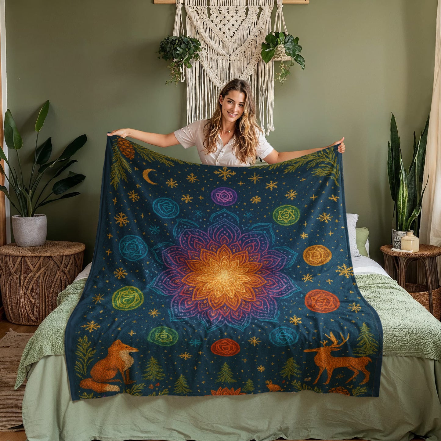 Radiant Harmony Winter Mandala Blanket - Luxurious and Comfy Coral Fleece Blanket