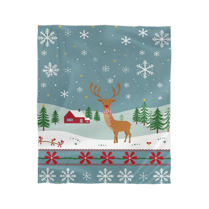Red Nosed Deer in Rural Winter Scene - Mink Touch Fleece Blanket - so soft!