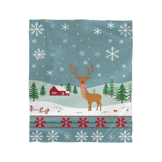 Red Nosed Deer in Rural Winter Scene - Mink Touch Fleece Blanket - so soft!