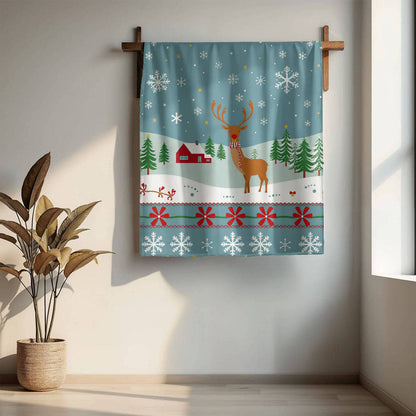 Red Nosed Deer in Rural Winter Scene - Mink Touch Fleece Blanket - so soft!