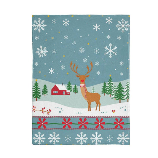 Red Nosed Deer in Rural Winter Scene - Mink Touch Fleece Blanket - so soft!