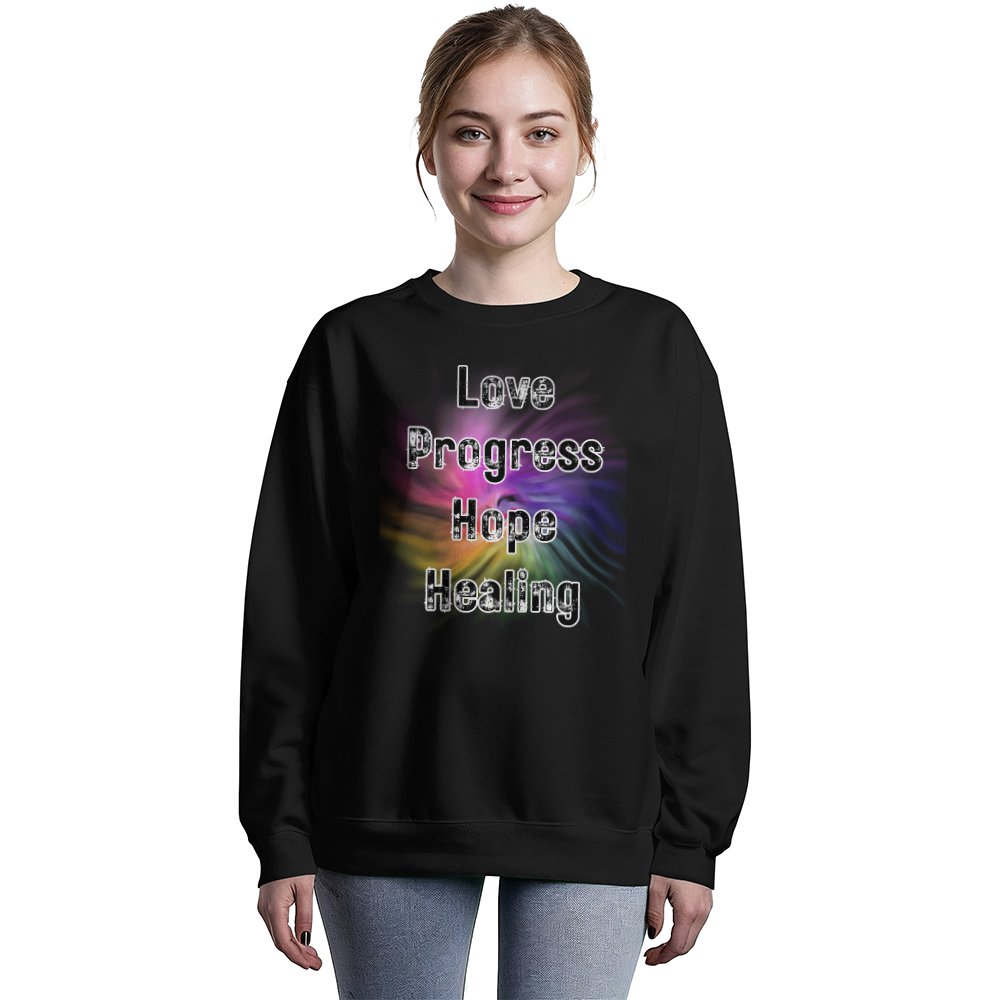 Love Progress Hope Healing - Positive Inspiration - Bella + Canvas 3945 Unisex Crewneck (on trend and flattering fit)