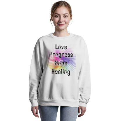 Love Progress Hope Healing - Positive Inspiration - Bella + Canvas 3945 Unisex Crewneck (on trend and flattering fit)