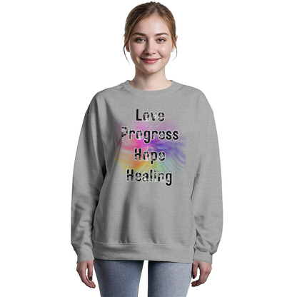 Love Progress Hope Healing - Positive Inspiration - Bella + Canvas 3945 Unisex Crewneck (on trend and flattering fit)