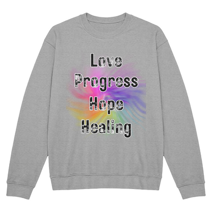 Love Progress Hope Healing - Positive Inspiration - Bella + Canvas 3945 Unisex Crewneck (on trend and flattering fit)