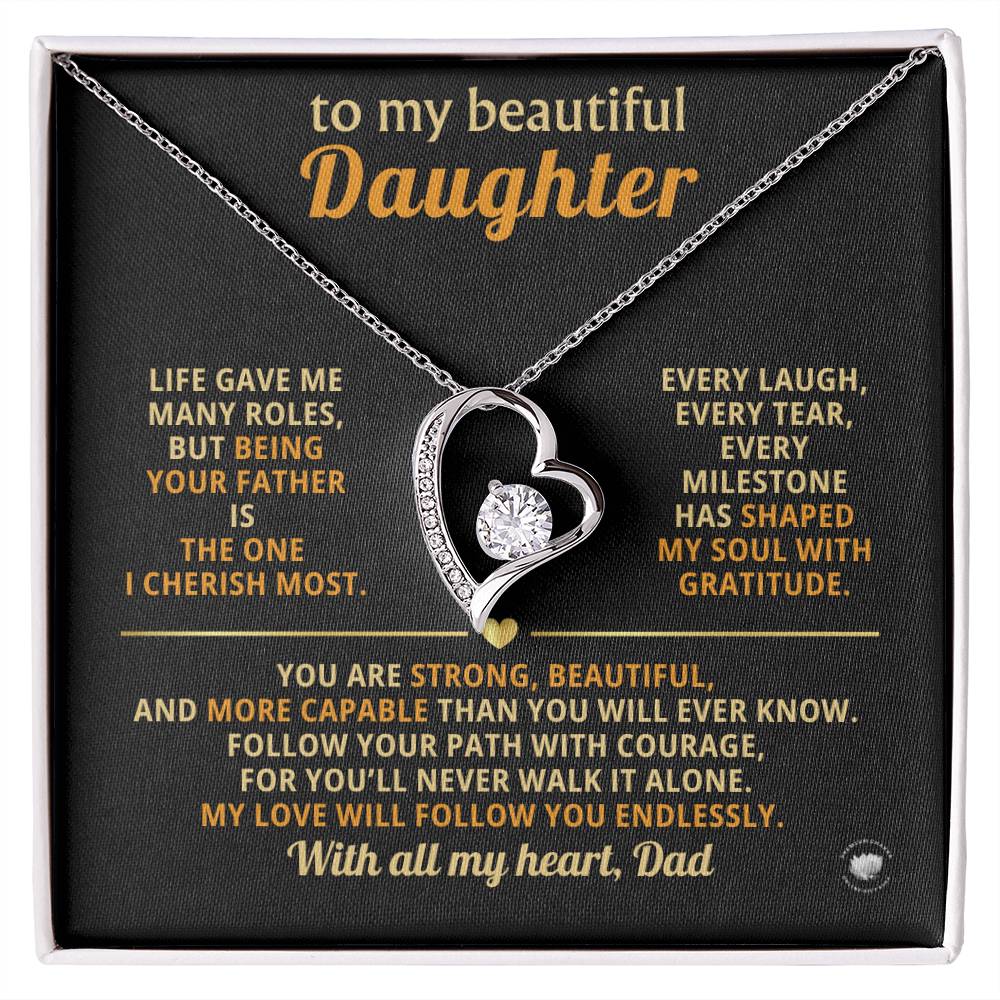 To My Beautiful Daughter With All My Heart, Dad - Forever Love Necklace with Message Card