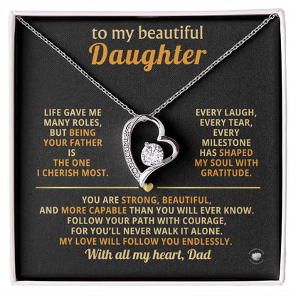 To My Beautiful Daughter With All My Heart, Dad - Forever Love Necklace with Message Card