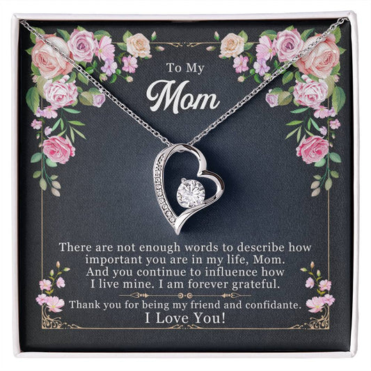To My Mom, My Friend and Confidant - Forever Love Necklace + Black & White Gift Box or Mahogany Luxury Box w LED Light