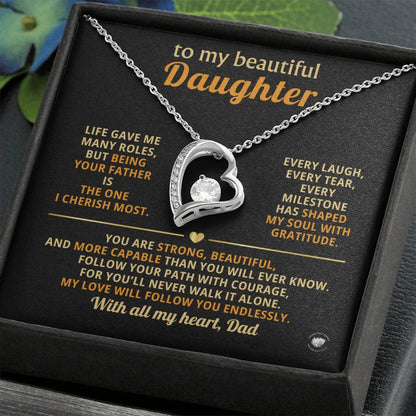 To My Beautiful Daughter With All My Heart, Dad - Forever Love Necklace with Message Card