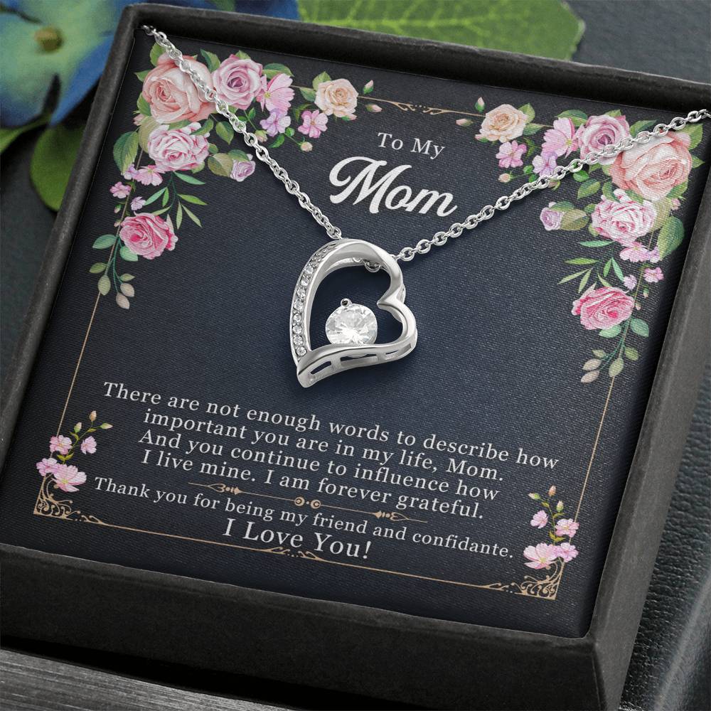 To My Mom, My Friend and Confidante - Forever Love Necklace + Black & White Gift Box or Mahogany Luxury Box w LED Light