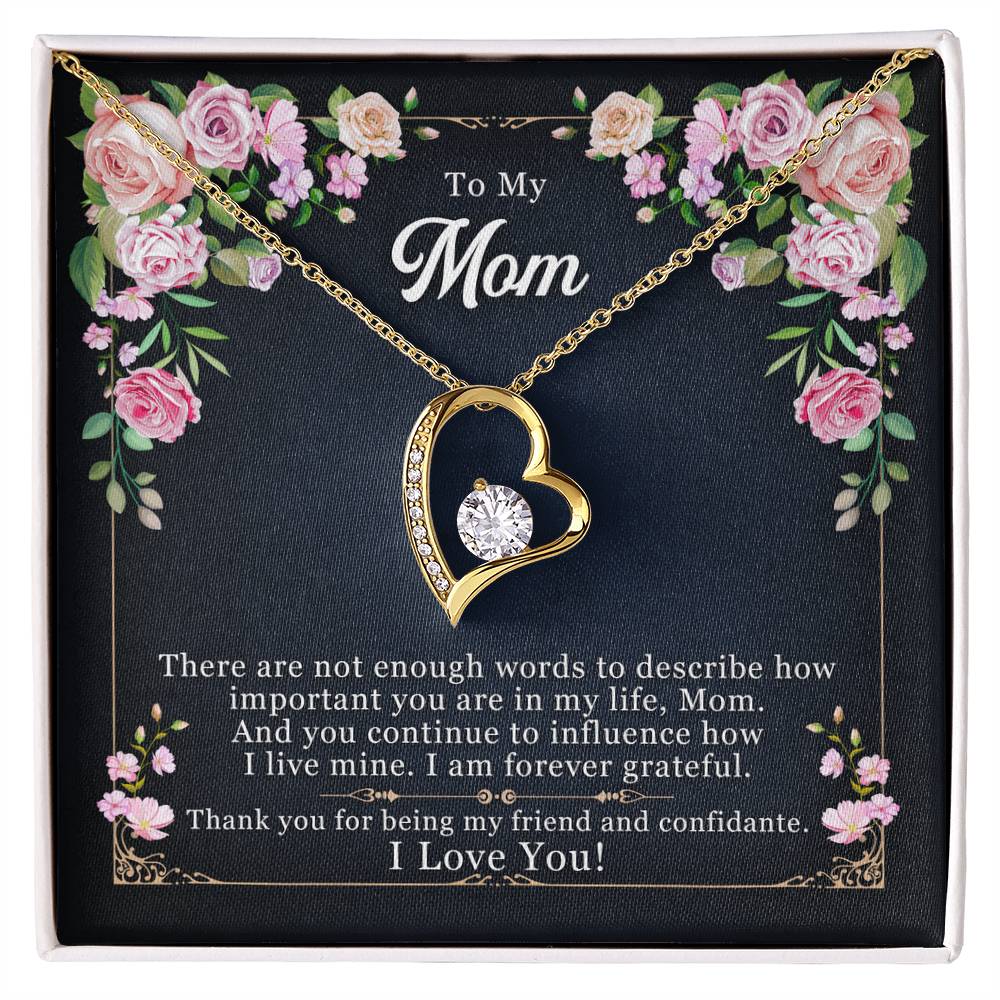 To My Mom, My Friend and Confidante - Forever Love Necklace + Black & White Gift Box or Mahogany Luxury Box w LED Light
