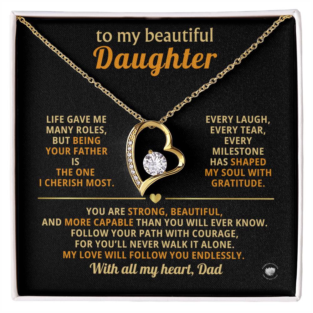 To My Beautiful Daughter With All My Heart, Dad - Forever Love Necklace with Message Card