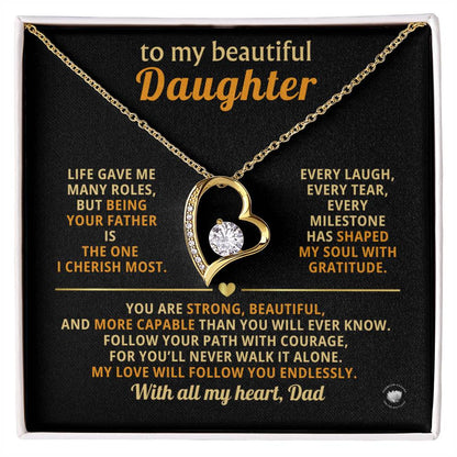 To My Beautiful Daughter With All My Heart, Dad - Forever Love Necklace with Message Card