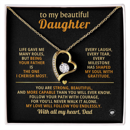 To My Beautiful Daughter With All My Heart, Dad - Forever Love Necklace with Message Card