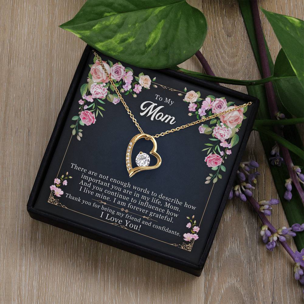 To My Mom, My Friend and Confidante - Forever Love Necklace + Black & White Gift Box or Mahogany Luxury Box w LED Light