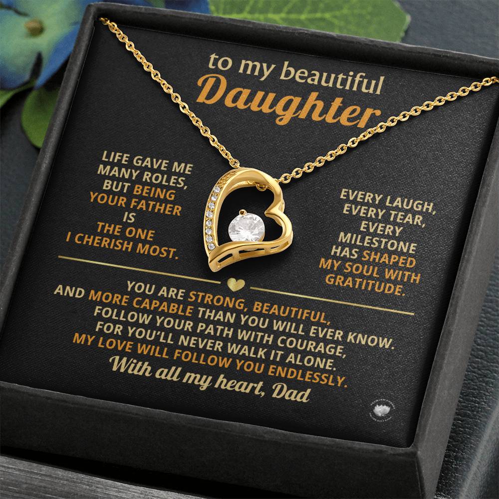 To My Beautiful Daughter With All My Heart, Dad - Forever Love Necklace with Message Card