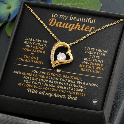 To My Beautiful Daughter With All My Heart, Dad - Forever Love Necklace with Message Card