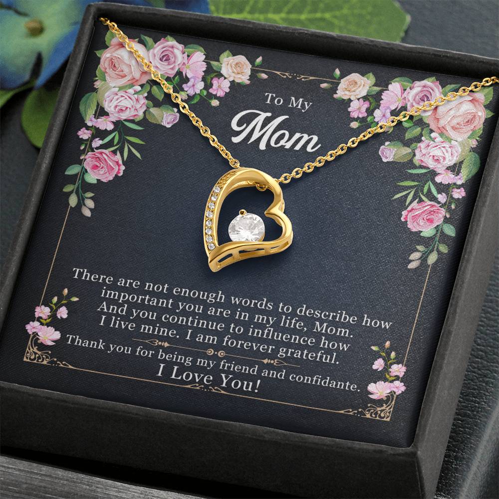 To My Mom, My Friend and Confidante - Forever Love Necklace + Black & White Gift Box or Mahogany Luxury Box w LED Light