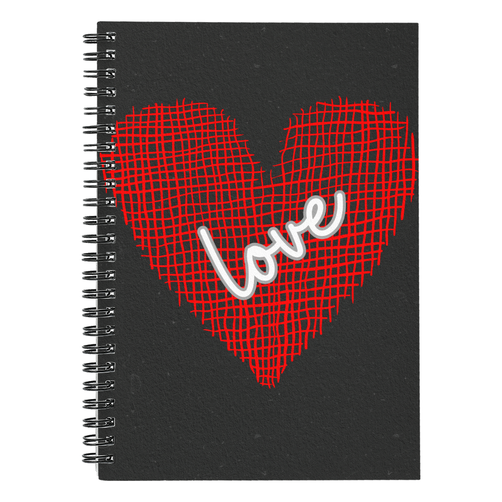 Love with Red Heart. - Spiral Journal 120 pages Choose Ruled Line or Graph Paper Interior