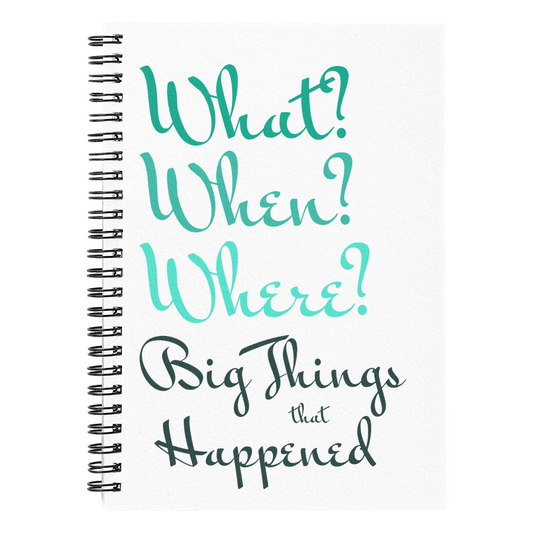 What? When? Where? Big Things that Happened - Spiral Journal 120 pages Choose Ruled Line or Graph Paper Interior