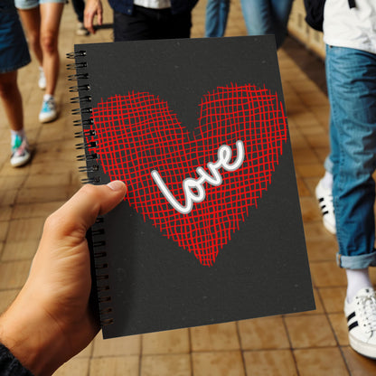 Love with Red Heart. - Spiral Journal 120 pages Choose Ruled Line or Graph Paper Interior