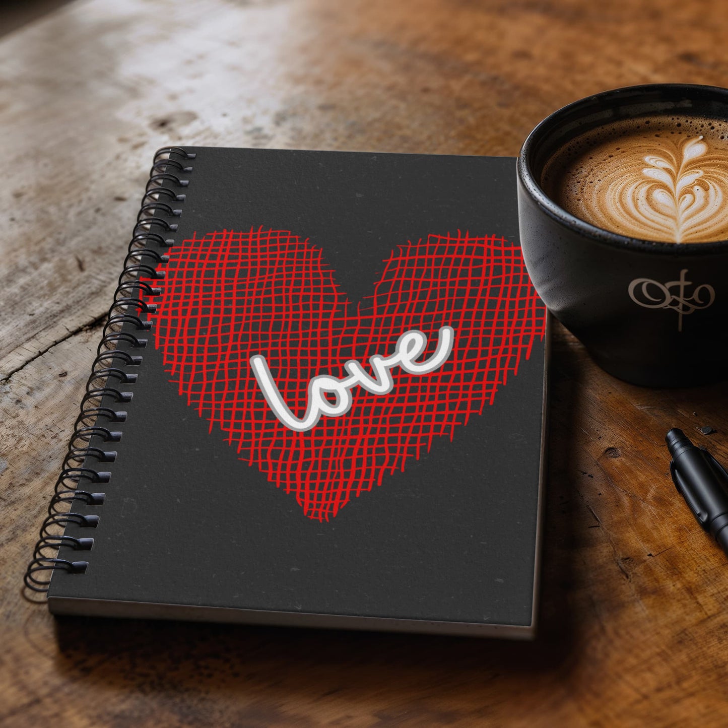 Love with Red Heart. - Spiral Journal 120 pages Choose Ruled Line or Graph Paper Interior