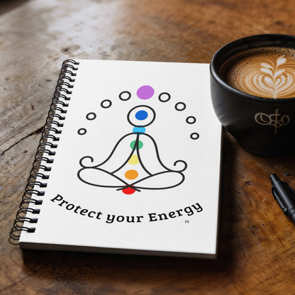 Protect Your Energy, Chakra Centers. - Spiral Journal 120 pages Choose Ruled Line or Graph Paper Interior
