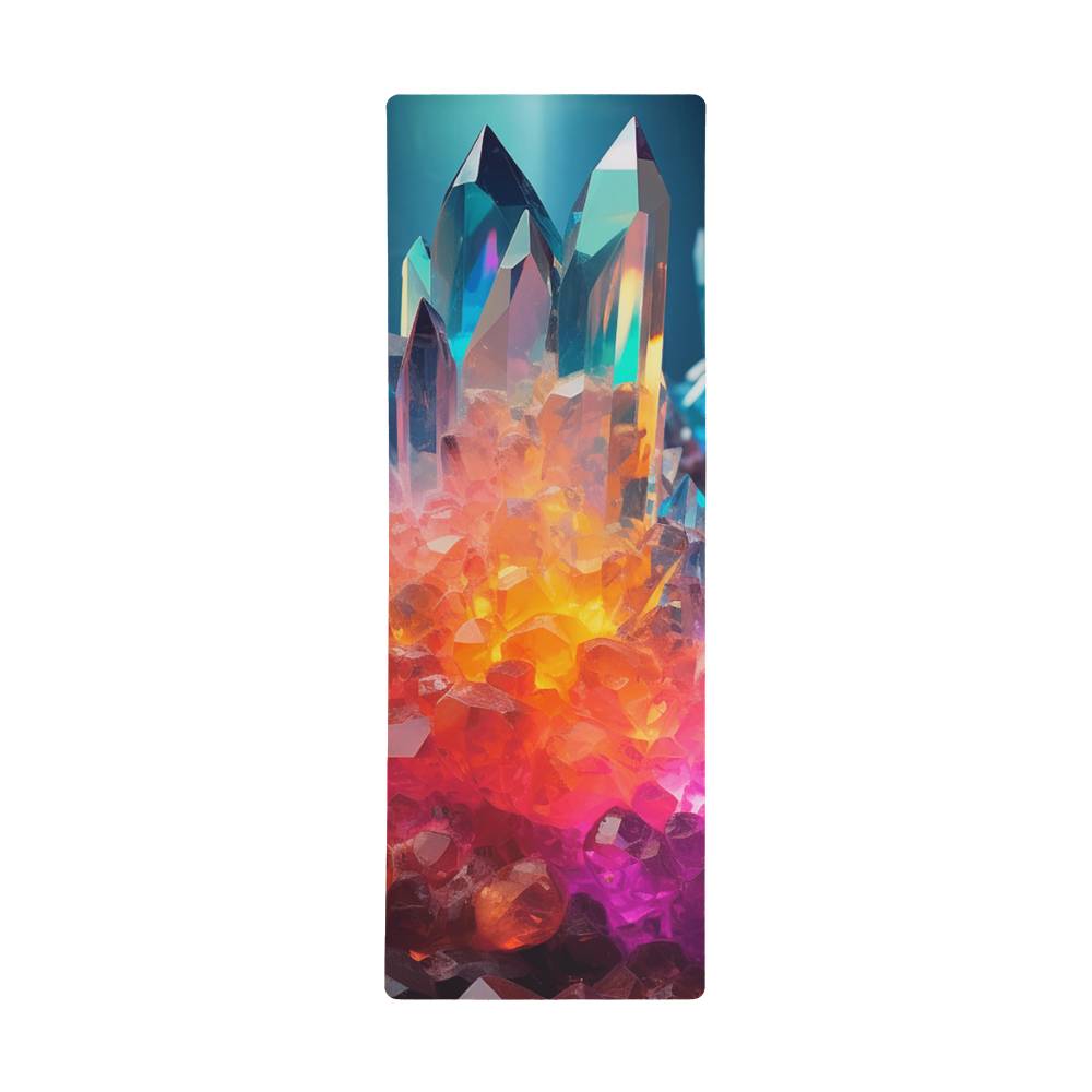 Aura Aligned Radiant Crystals and Chakra Colors - Yoga Mat with Rubber Backing for Stability