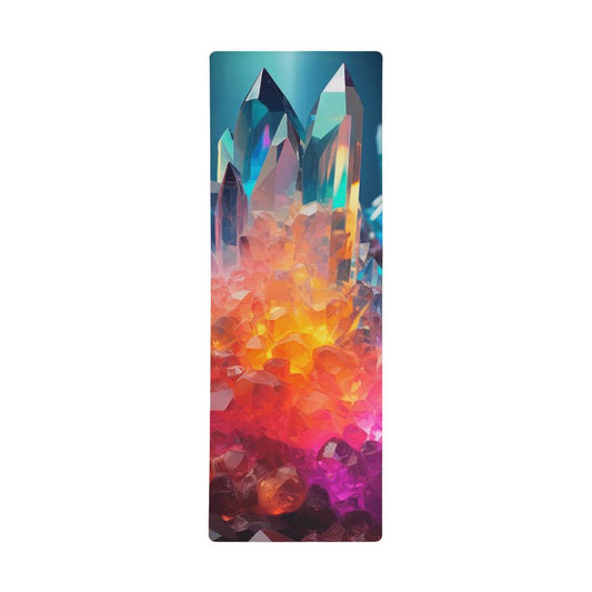 Aura Aligned Radiant Crystals and Chakra Colors - Yoga Mat with Rubber Backing for Stability