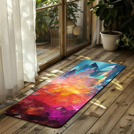 Aura Aligned Radiant Crystals and Chakra Colors - Yoga Mat with Rubber Backing for Stability