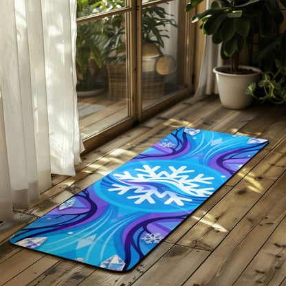 Crystal Aurora: Snowflake Flow - Yoga Mat with Rubber Backing for Stability