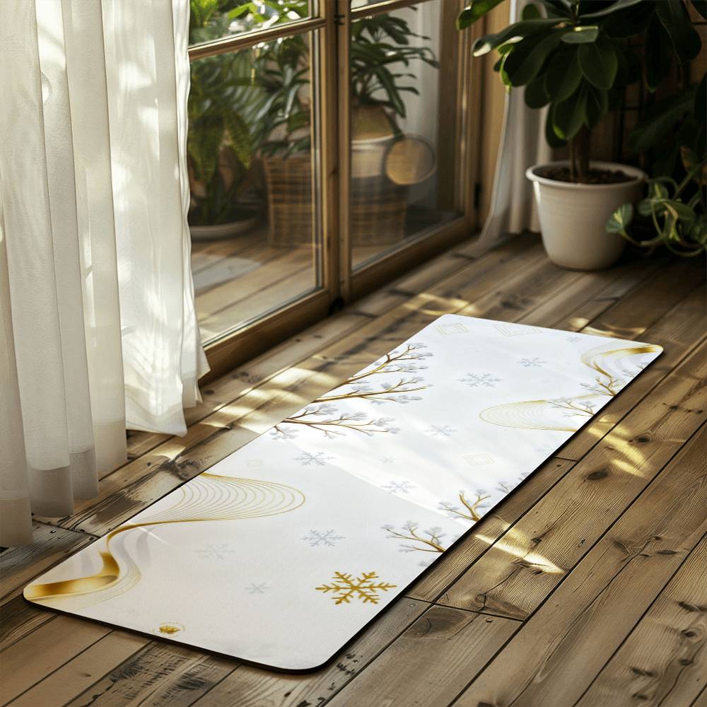 Winter Radiance: Golden Tranquility - Yoga Mat with Rubber Backing for Stability