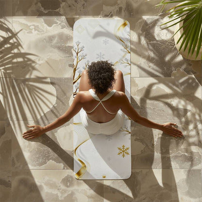 Winter Radiance: Golden Tranquility - Yoga Mat with Rubber Backing for Stability
