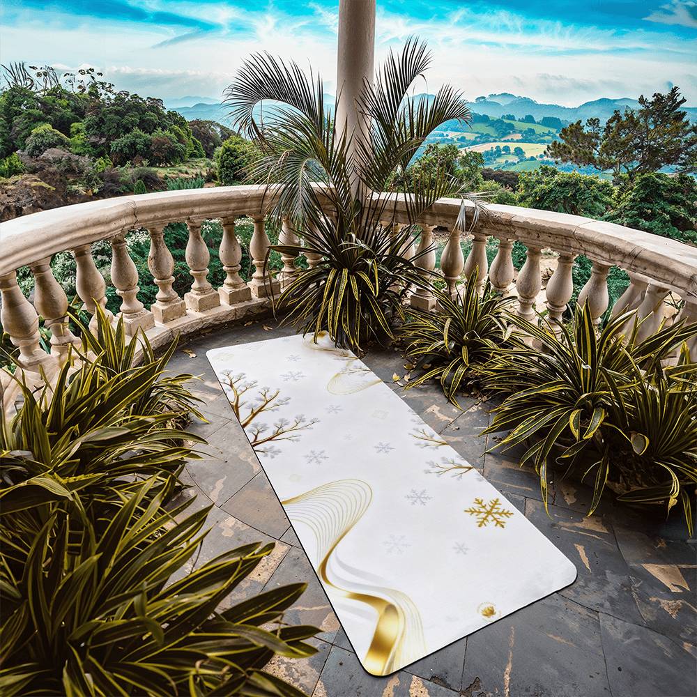 Winter Radiance: Golden Tranquility - Yoga Mat with Rubber Backing for Stability