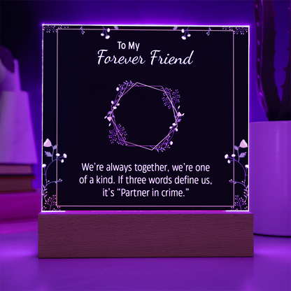 To My Forever Friend and Partner in Crime - Fun Besties Acrylic Square Plaque Gift