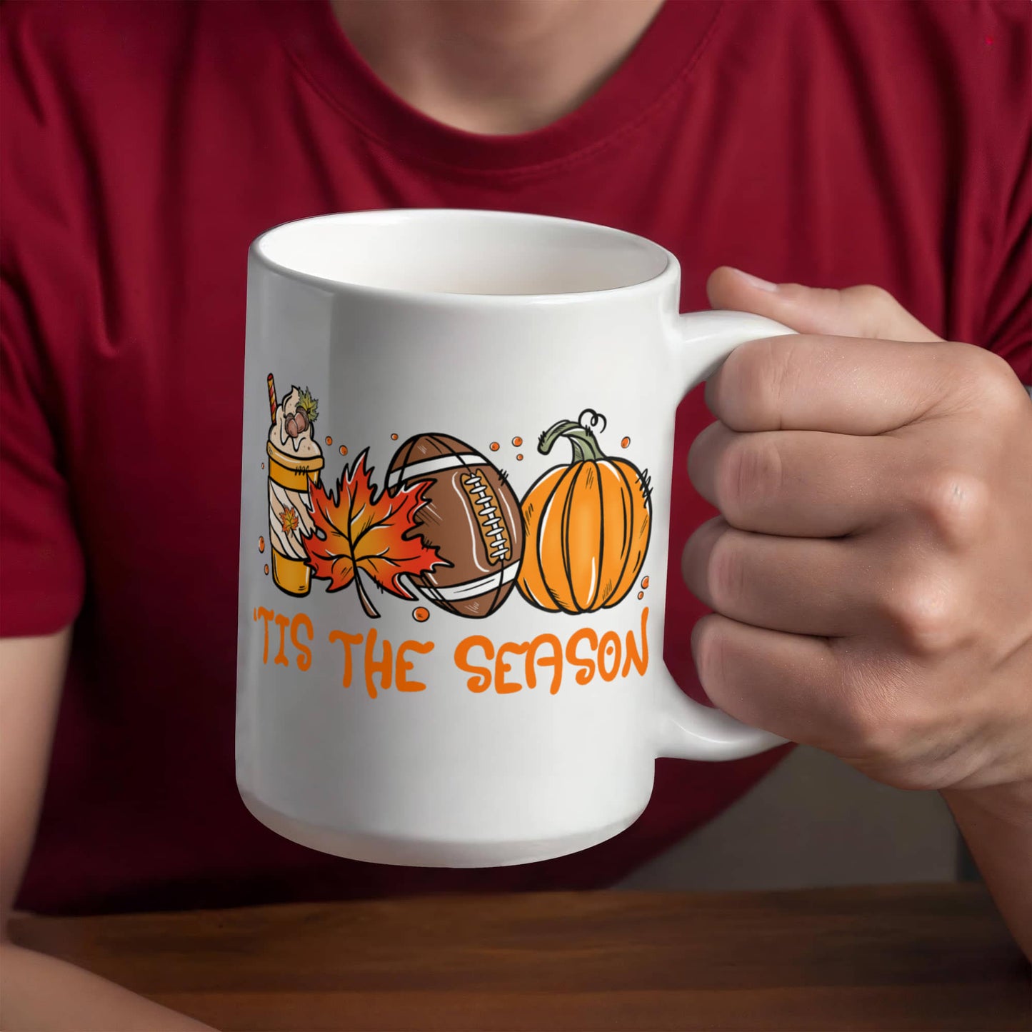 Fall Mugs 'Tis The Season for Autumn Leaves, Football and Pumpkin Spice! - White 15oz Ceramic Mug