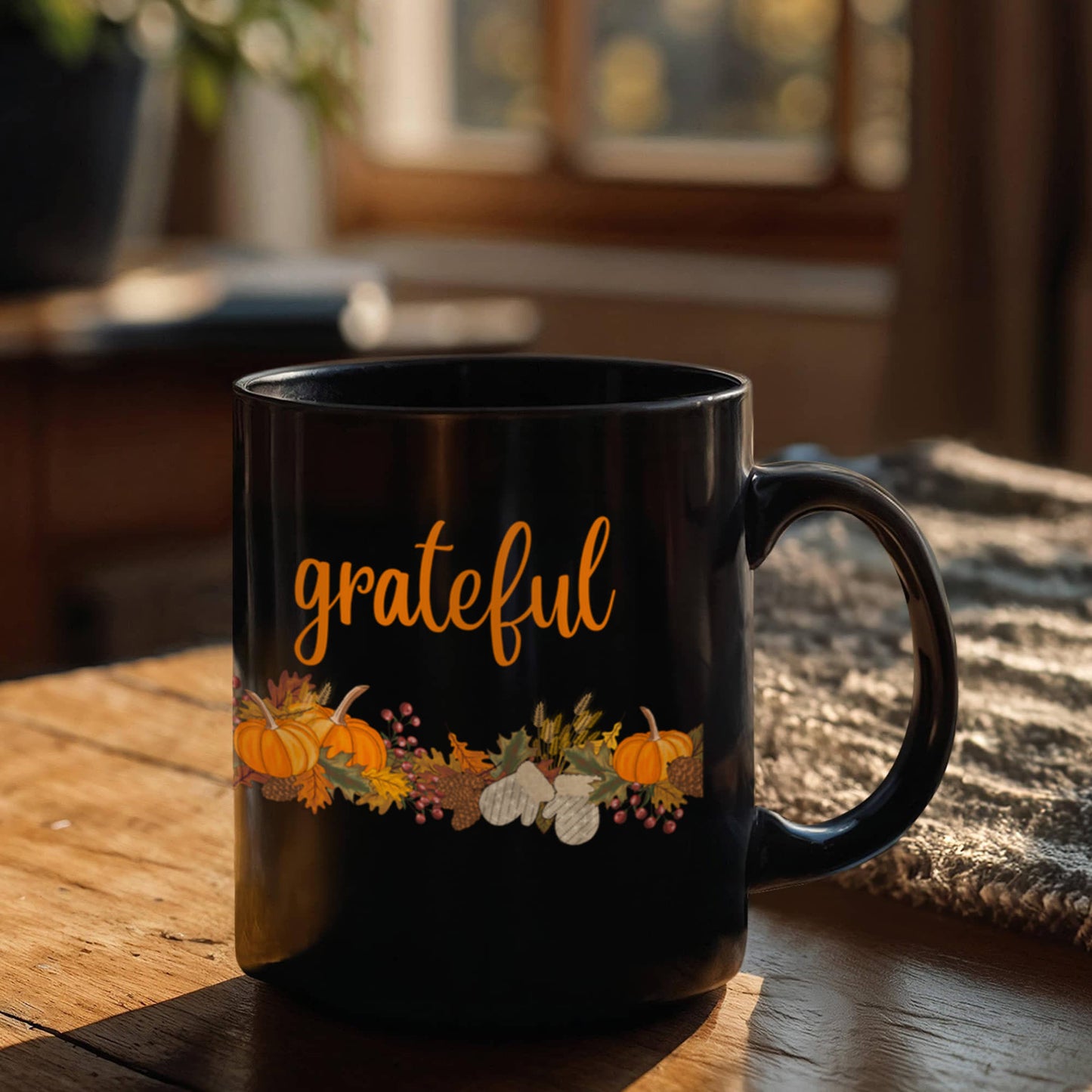 Grateful with Fall Border - Two-sided Print White Mug 15oz