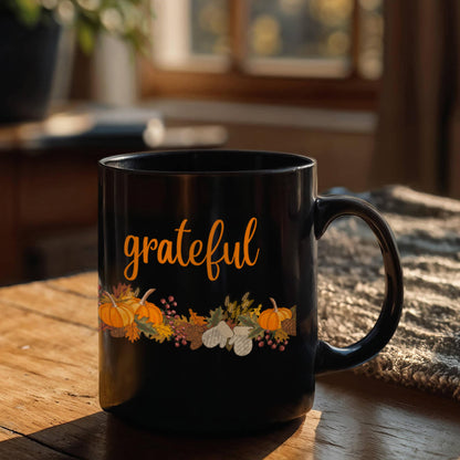 Grateful with Fall Border - Two-sided Print White Mug 15oz