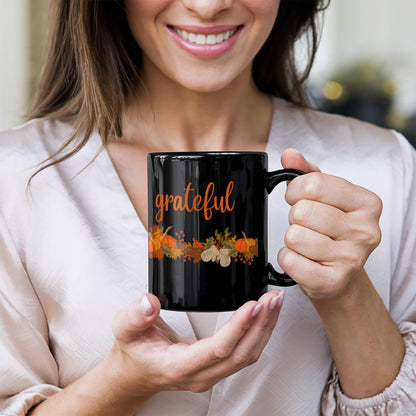 Grateful with Fall Border - Two-sided Print White Mug 15oz