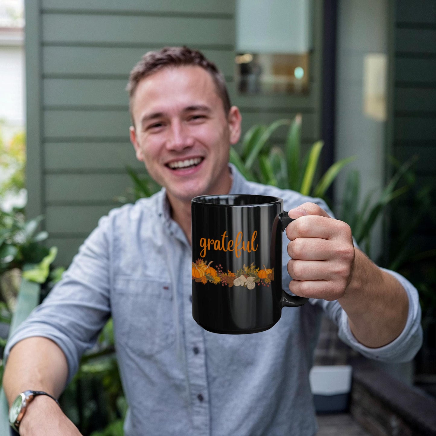 Grateful with Fall Border - Two-sided Print White Mug 15oz