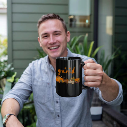 Grateful with Fall Border - Two-sided Print White Mug 15oz