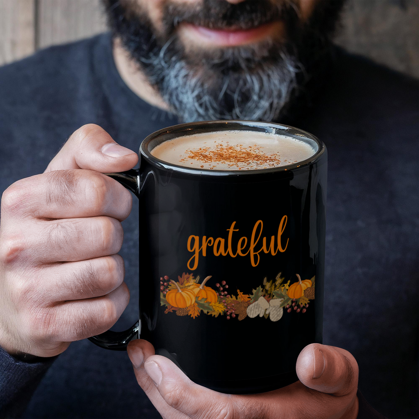 Grateful with Fall Border - Two-sided Print White Mug 15oz