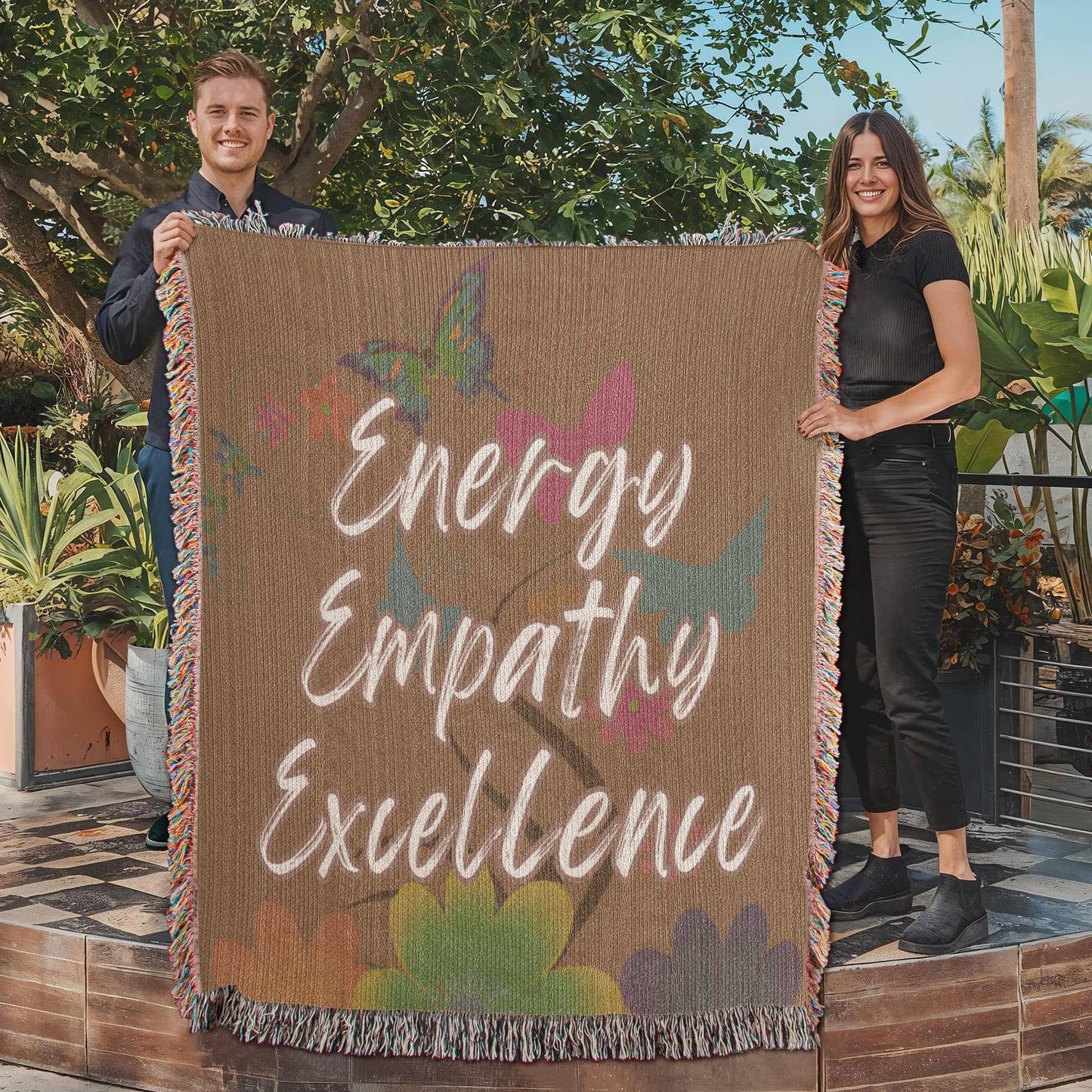 Energy Empathy Excellence - It's all about the message Beautiful 100% Cotton Woven Blanket