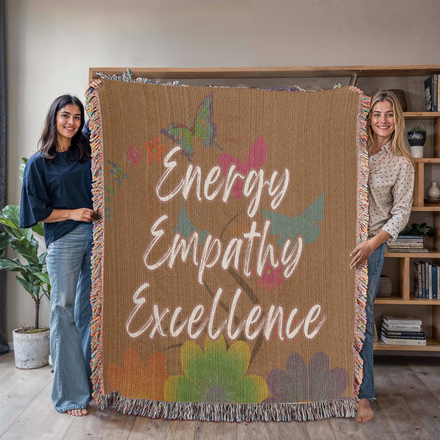 Energy Empathy Excellence - It's all about the message Beautiful 100% Cotton Woven Blanket