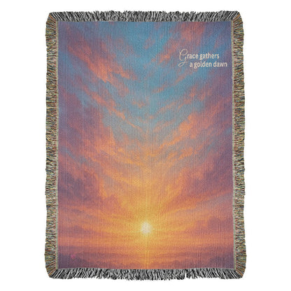 Beautiful and Bright Ethereal Looking Sunrise with Beautiful Gold Red and Blue Colors - 100% Woven Cotton Blanket
